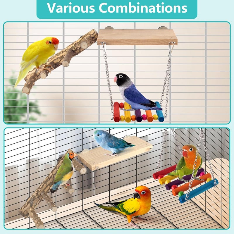 DBNESS 3in1 Bird Perch Toys for Parrots, Wooden Ladder Perch for Cage, Parrot Platform Stand Colourful Swing Hammock Climbing Bridge Exercise Cage Accessories for Budgies Cockatiels Lovebirds Hamster - Image 5